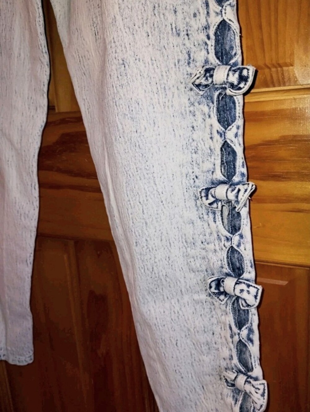 Vintage Stefano Acid Washed Jeans 14 Open Sides W/ Bows